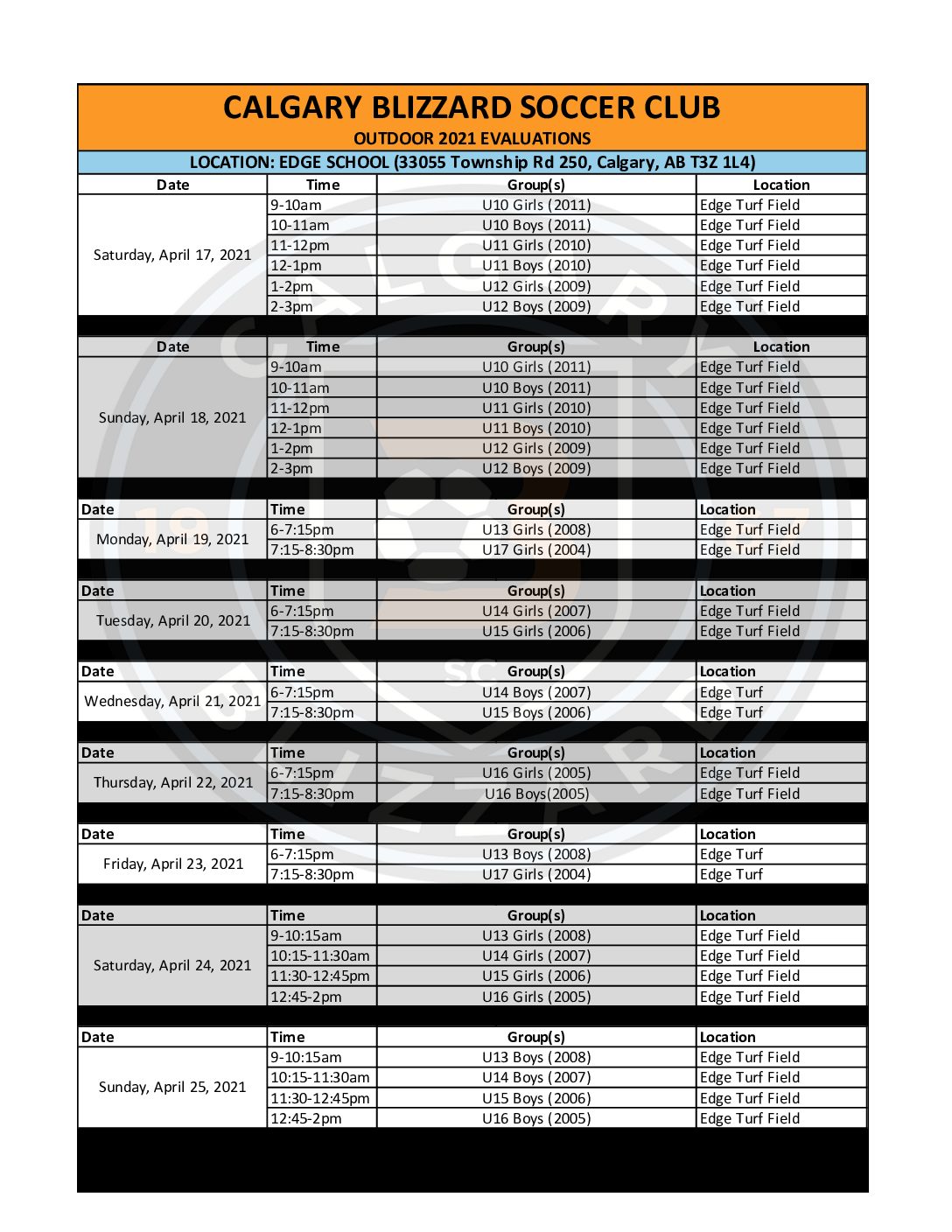 CBSC – Outdoor 2021 Evals